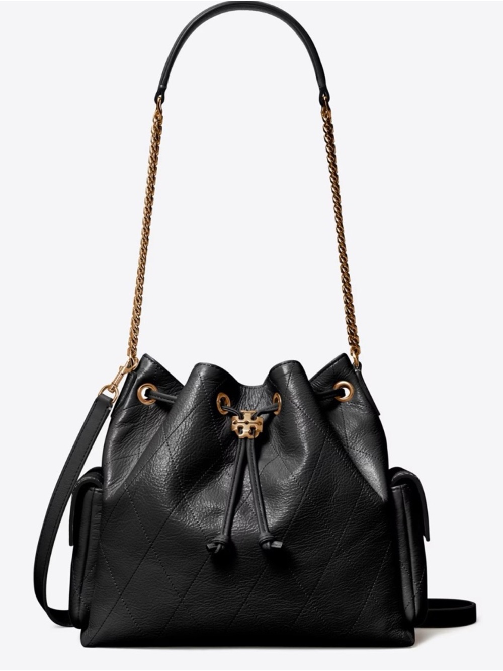 Tory Burch Black Charlie Quilted Drawstring Shoulder Bag